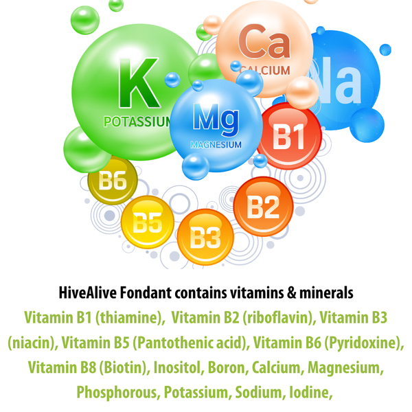 Vitamins and Minerals found in HiveAlive fondant feed for bees