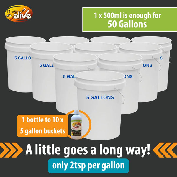 500 ml Hivealive liquid to 5 gallon bucket ratio
