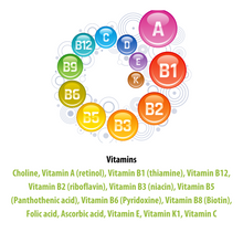 Load image into Gallery viewer, Vitamins Choline, Vitamin A (retinol), Vitamin B1 (thiamine), Vitamin B12, Vitamin B2 (riboflavin), Vitamin B3 (niacin), Vitamin B5 (Panthothenic acid), Vitamin B6 (Pyridoxine), Vitamin B8 (Biotin), Folic acid, Ascorbic acid, Vitamin E, Vitamin K1, Vitamin C
